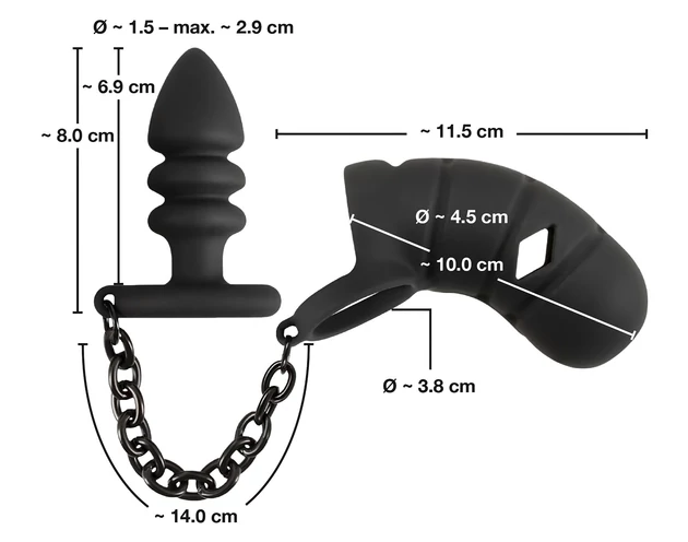 Black Velvet - silikónová klietka na penis s análnym plugom (čierna)